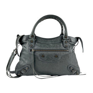 Balenciaga The Town Leather Shoulder Bag Gray